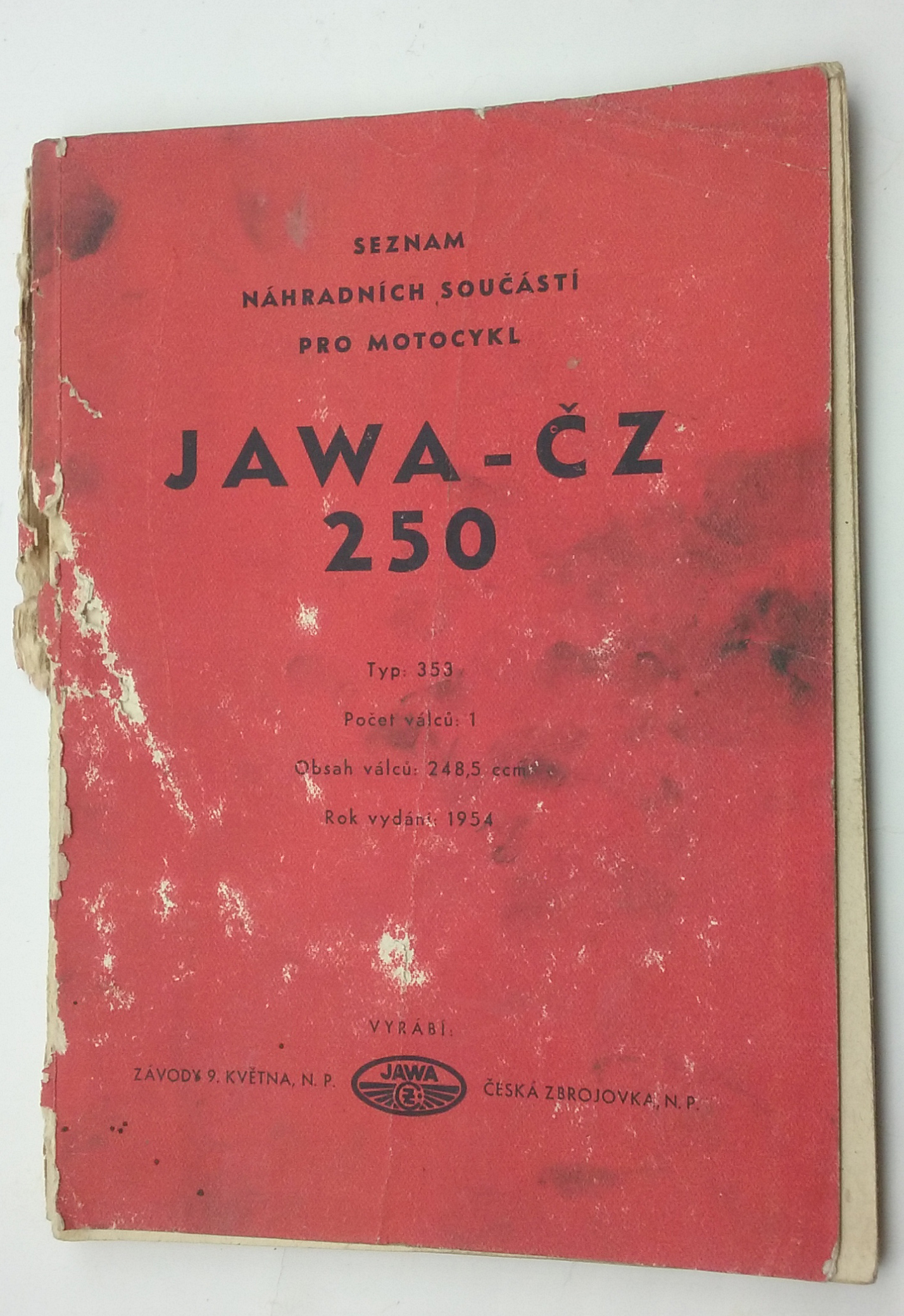 Jawa CZ 250 typ 353 - 1954 - Seznam náhradních součástí