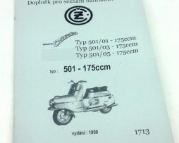 CZ175/ 501-01, 501-03, 501-05 Doplněk seznamu dílů 1959 reprint