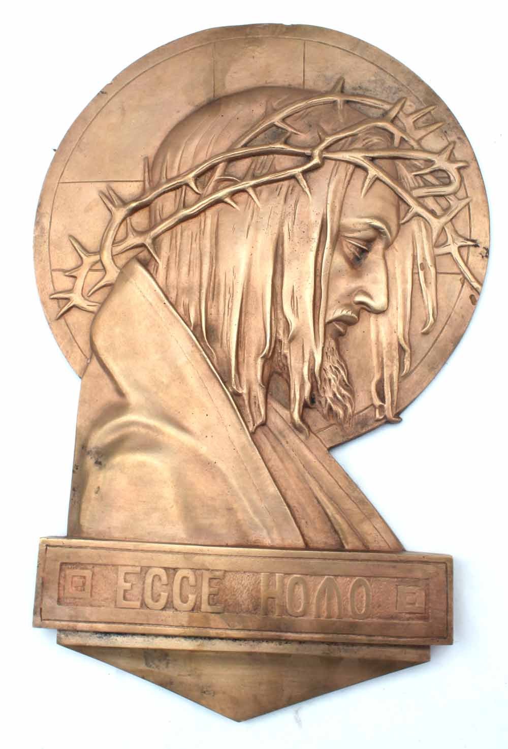 Ecce homo mosaz. Plastický reliéf z mosazi