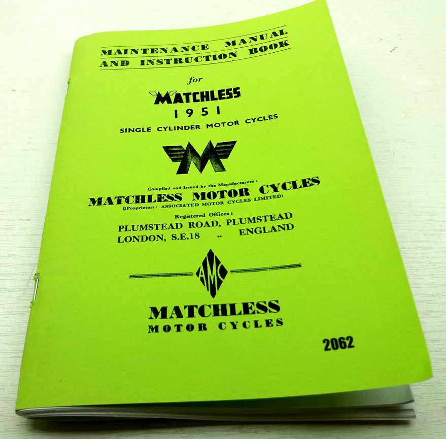 Matchless 350cc and 500 cc, Spring, frame and Rigid - Maitenance Manual and Instruction Book reprint -