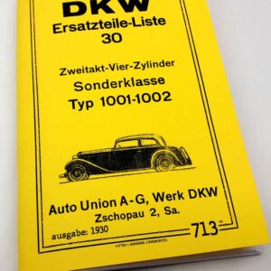 DKW Sonderklasse typ 1001 – 1002 – Katalog náhradních dílů reprint.