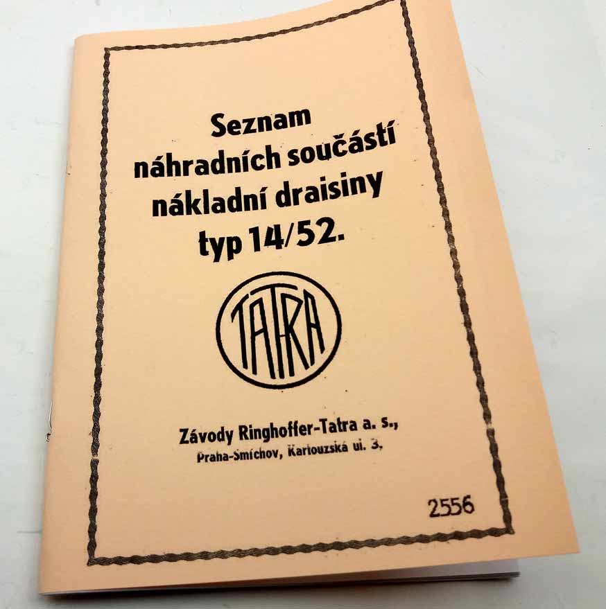Tatra T14-52 DRAISINY - Seznam náhradních součástí nákladní draisiny typ 14/52 reprint.