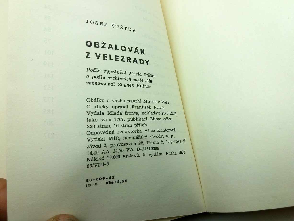 Obžalován z velezrady - Josef Štětka - Mladá fronta 1962 - Image 2