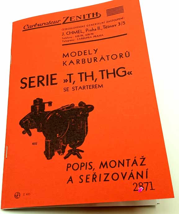 Zenith Karburátory serie T, TH, THG se starterem - Popis, montáž a seřizování reprint