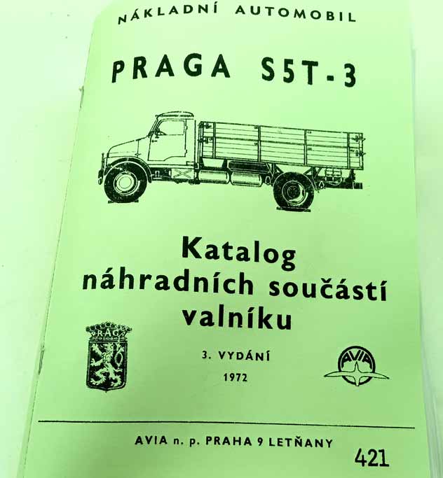 Praga S5T - 3 Nákladní automobil valník Katalog náhradních součástí reprint.