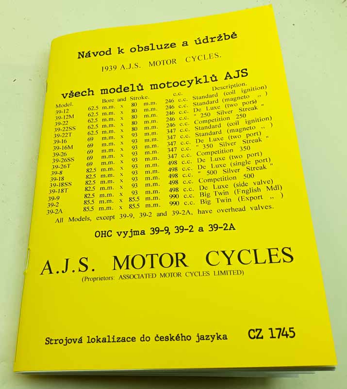 AJS Návod k obsluze a údržbě všech modelů 1939 reprint