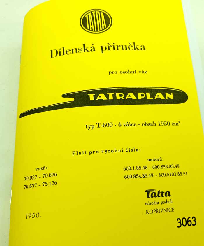 Tatra 600 Tatraplan - Dílenská příručka reprint