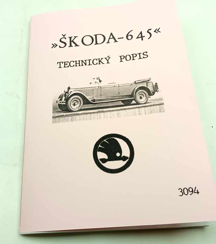 Technický popis vozu Škoda 645 reprint.