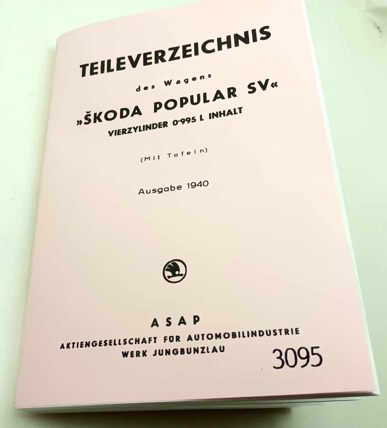 Škoda Popular 995 SV Liduška - Katalog náhradních dílů v němčině. Reprint.
