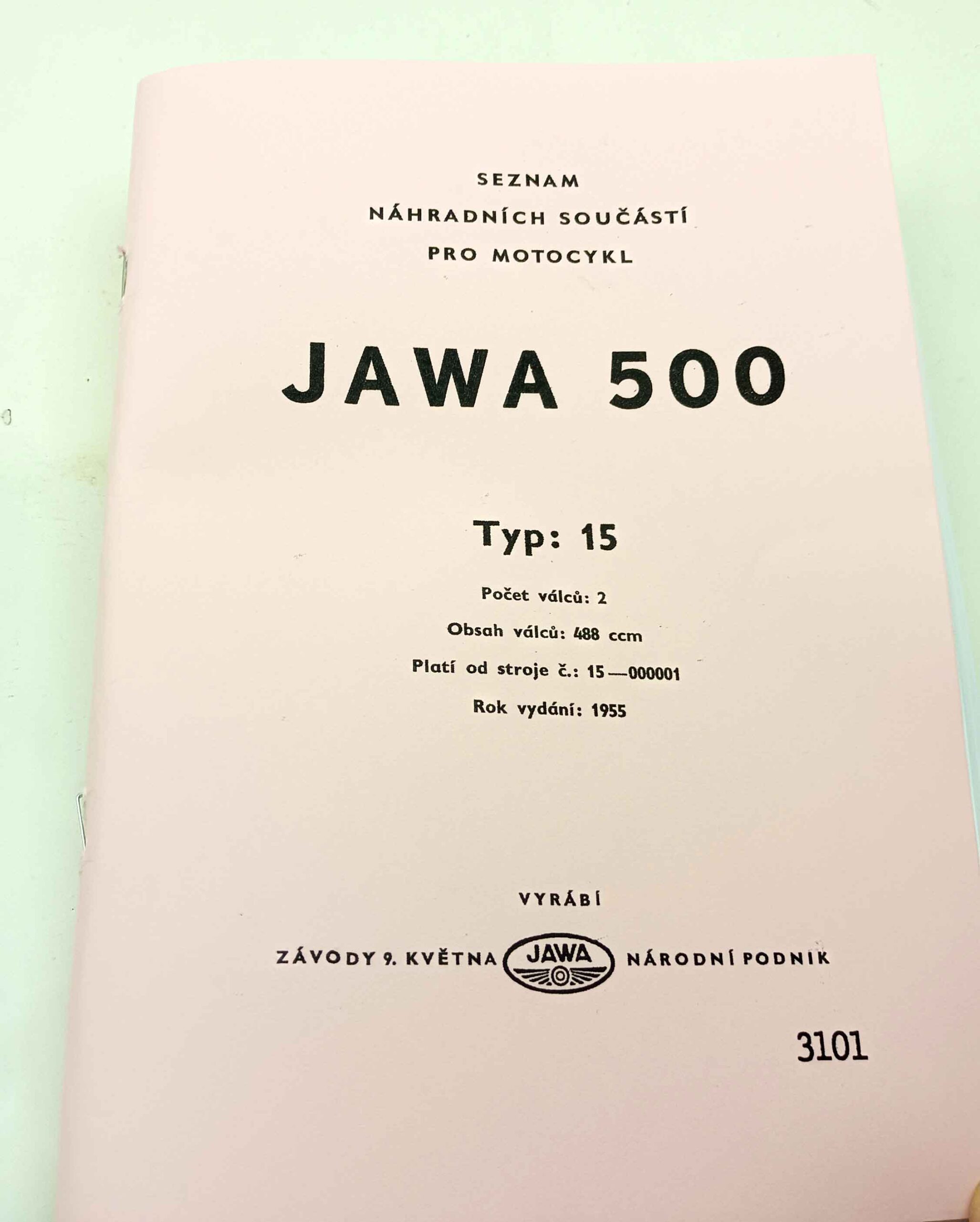 Jawa 500 OHC typ:15 Seznam náhradních součástí vydání 1955. reprint