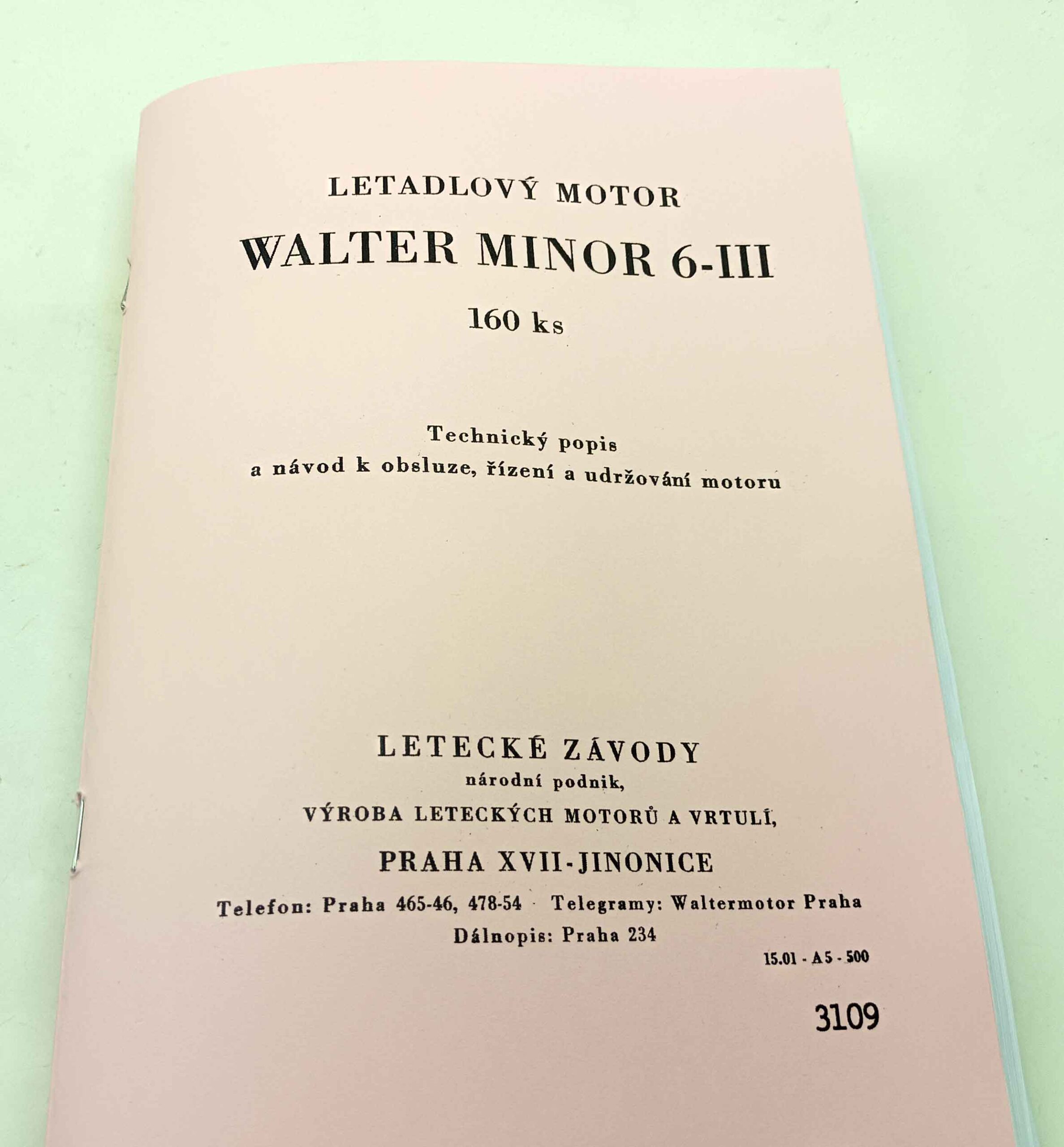 Walter Minor 6-III 160 ks Letadlový motor - technický popis a návod k obsluze řízení a udržování motoru reprint.