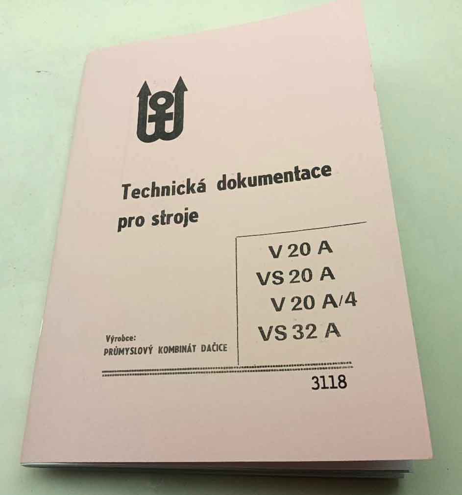 Vrtačka V 20 A, VS 20 A, V 20 A/4, VS 32 A - Technická dokumentace stroje reprint.