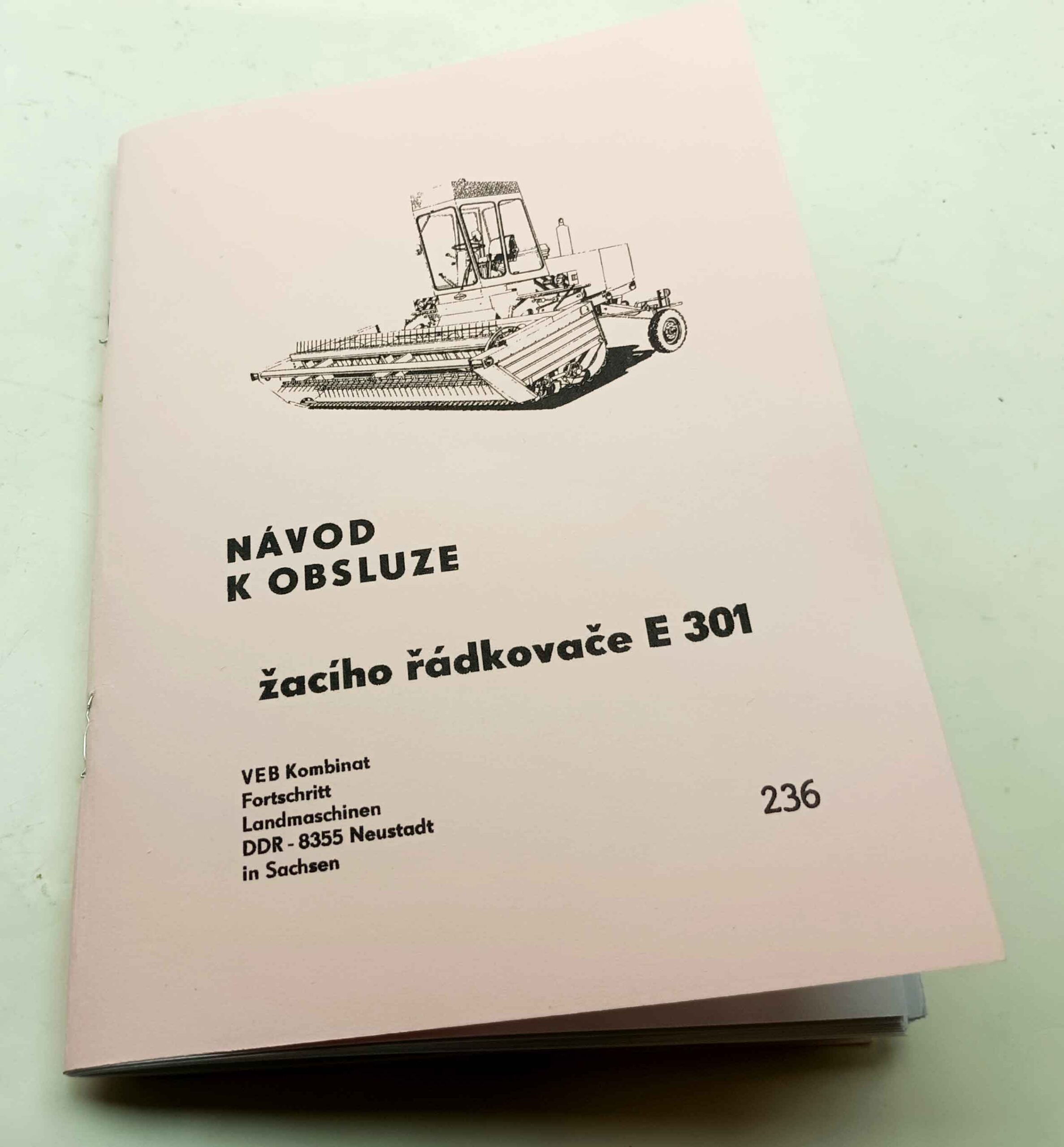 Žací řádkovač E 301 Fortschritt - Návod k obsluze reprint.