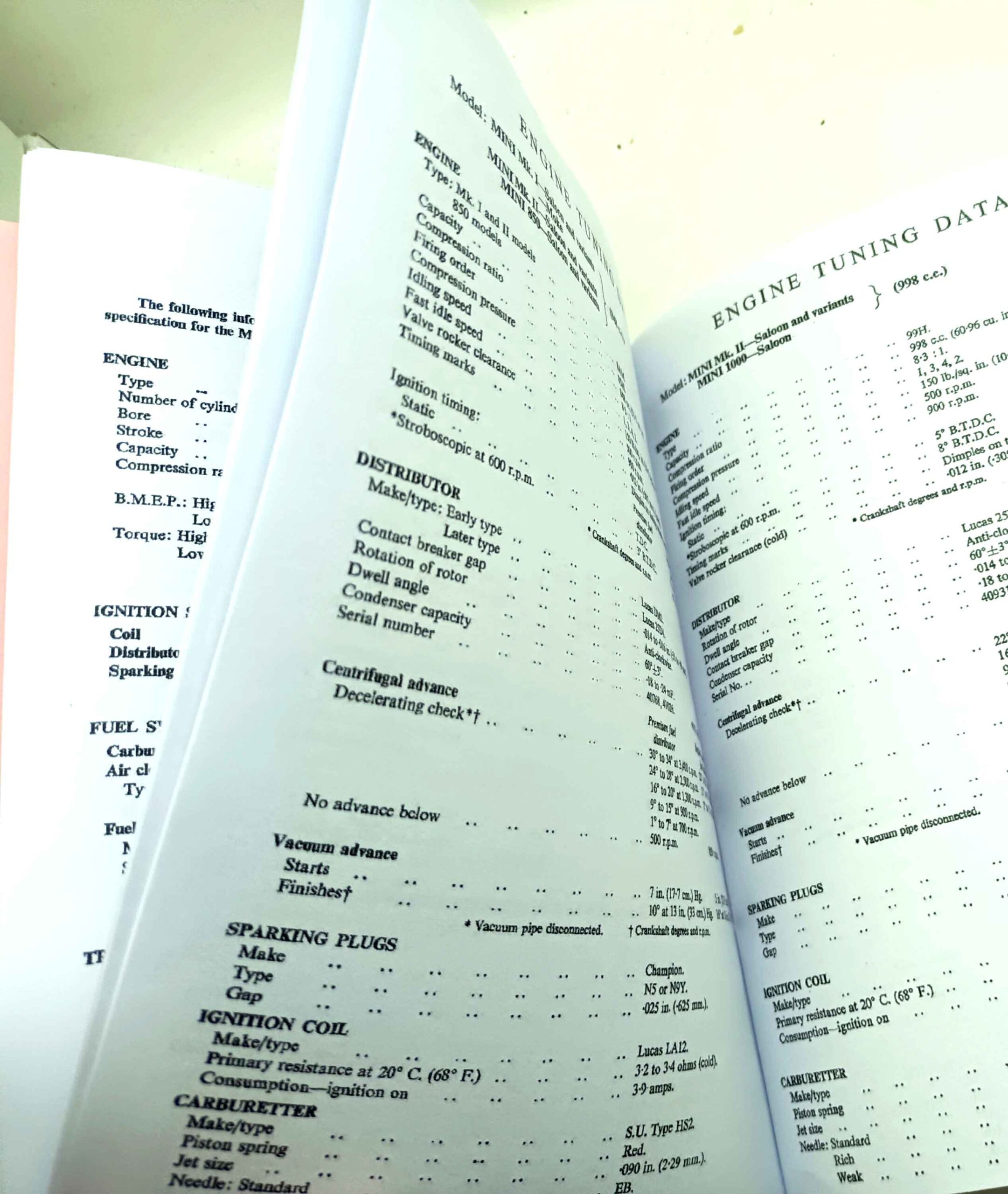 Mini Cooper - British Leyland General Data, Engine tuning Data Service Tool reprint. - Image 5