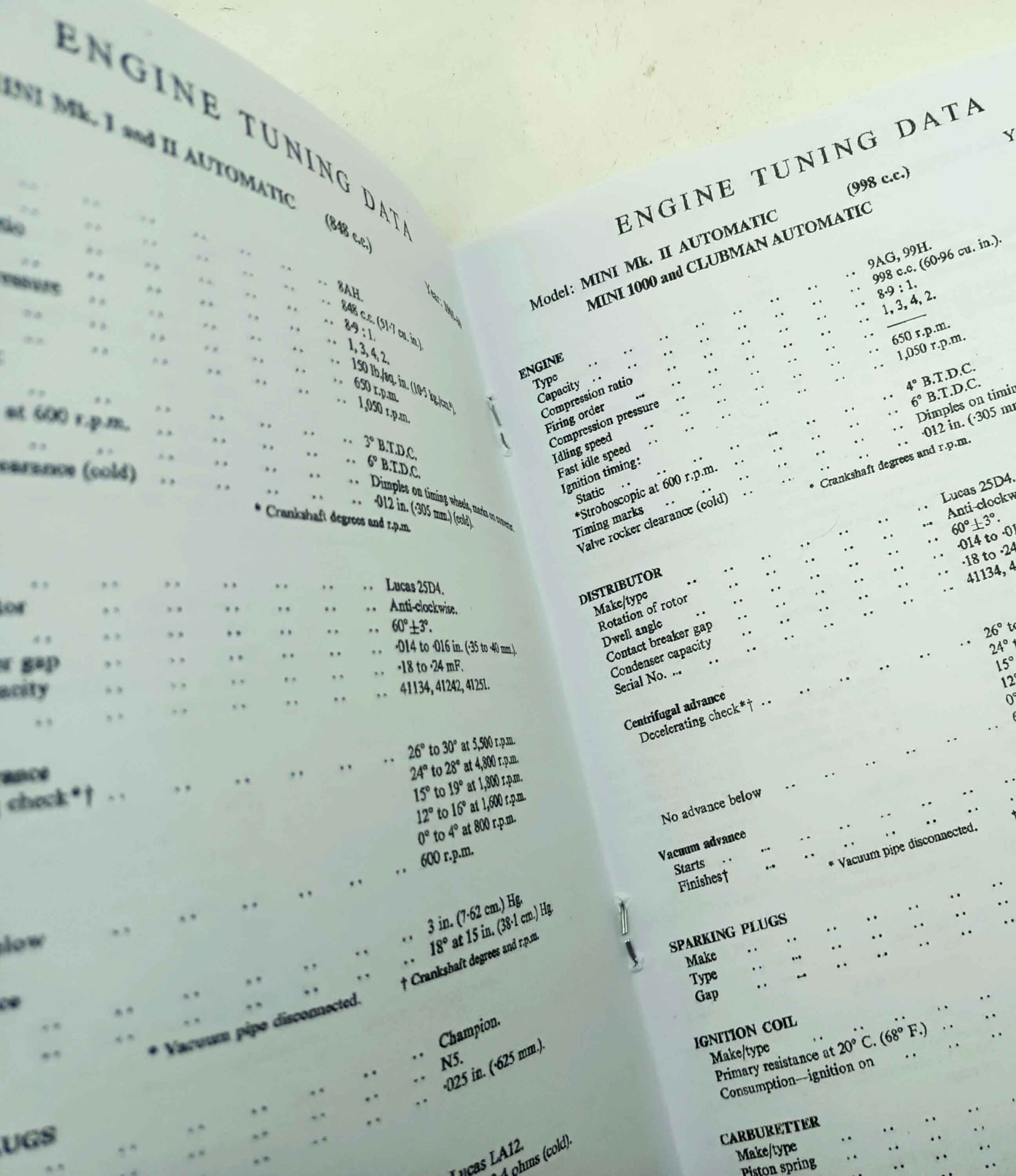 Mini Cooper - British Leyland General Data, Engine tuning Data Service Tool reprint. - Image 4