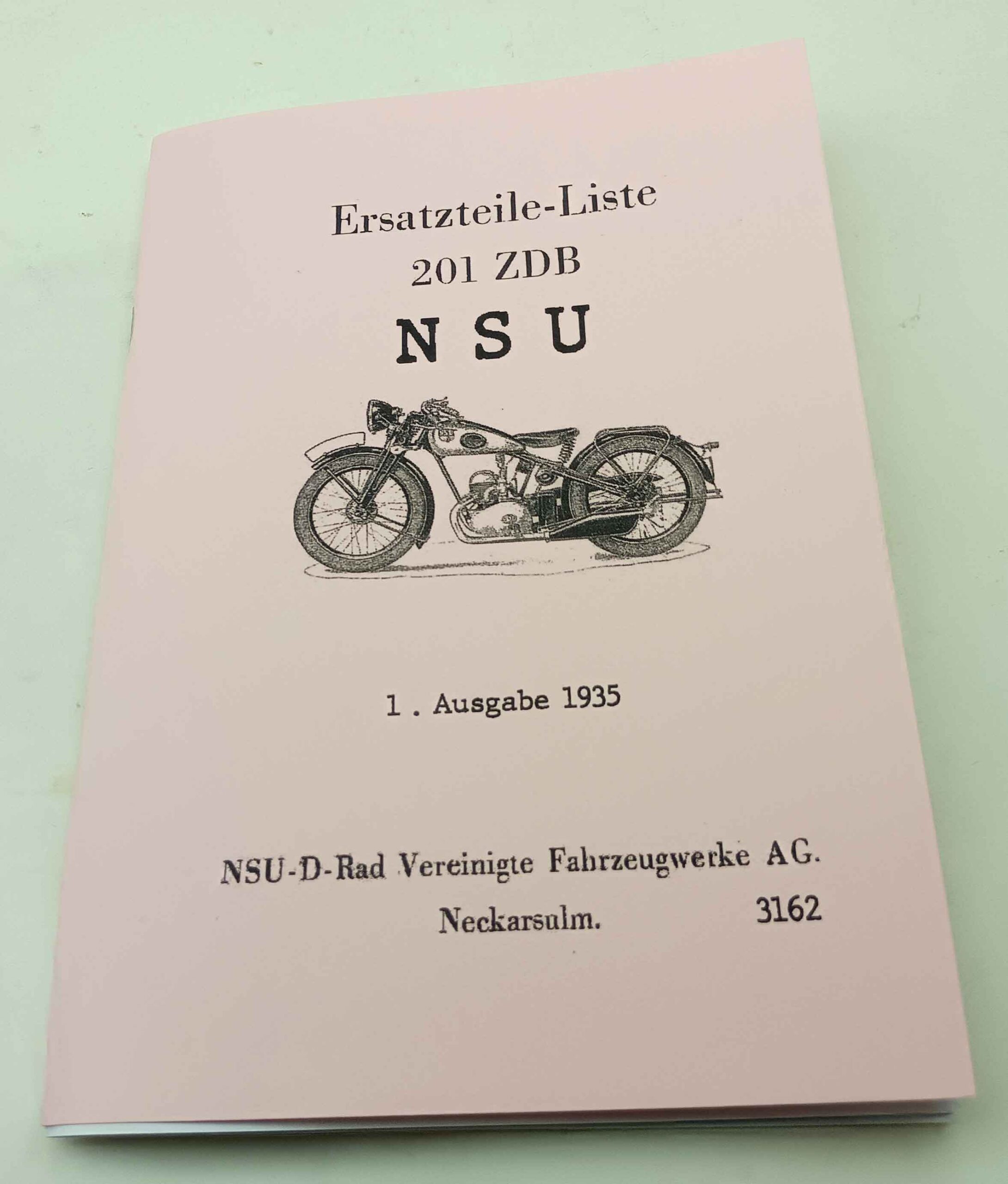 NSU 201 ZDB Ersatzteile katalog 1.vydání 1935 reprint